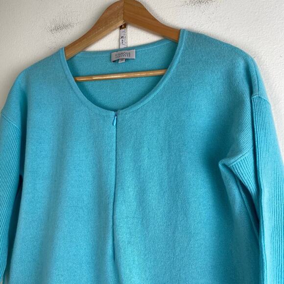 Kinross 100% Cashmere Zip Top Size M Aqua Blue Lightweight Dolman Sweater Casual - Picture 9 of 11